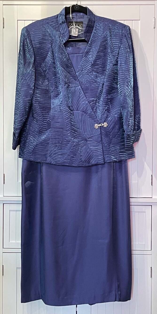 Alex Evenings Women's Navy Two-Piece Formal Jacket and Skirt Set Size 16